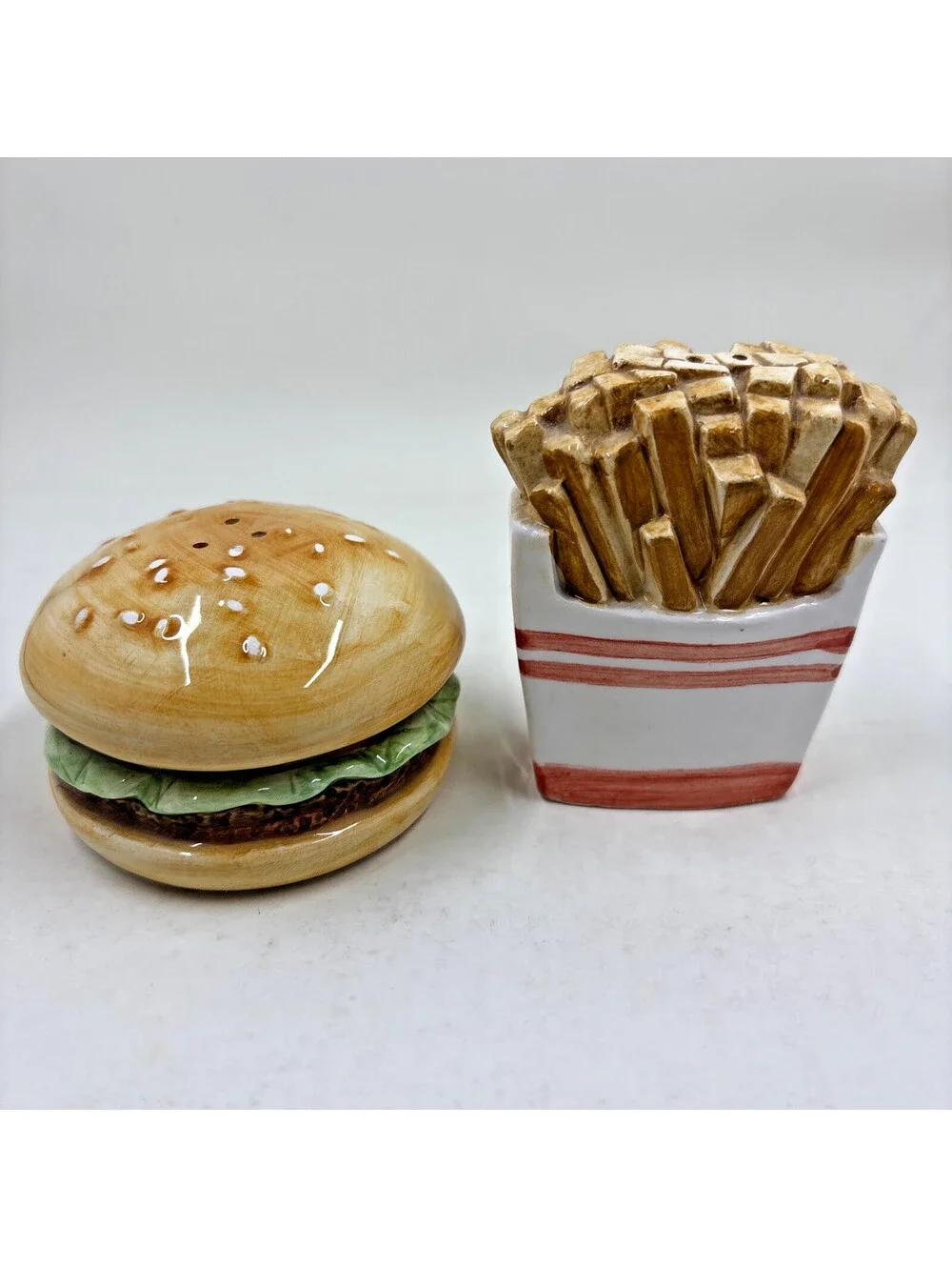 Vintage Pair French Fries And Hamburger Ceramic Salt and Pepper Shakers
